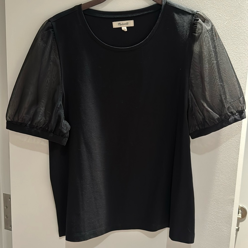 Black Madewell Size Medium Tee shirt with Sheer Sleeves - Picture 3 of 6
